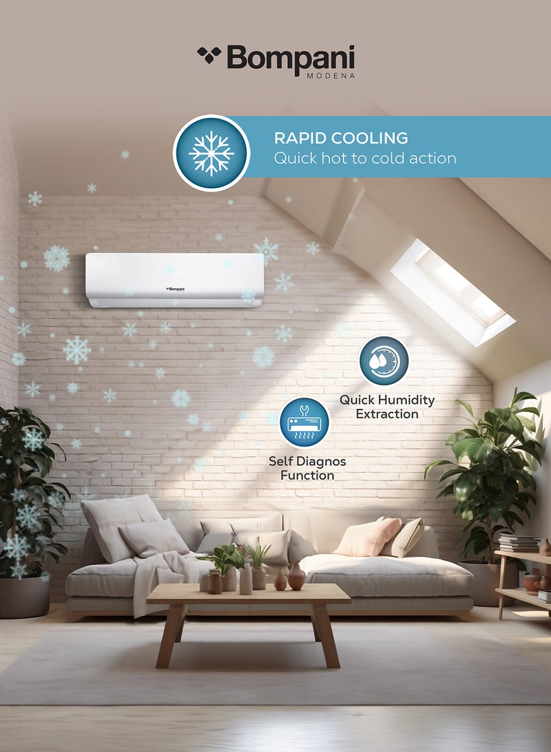 24,000 Btu Split Ac – Inverter Rotary Technology, R410A Refrigerant With Overload Protection, Delay Start, Self Diagnose, Quick Humidity Extraction, Replaceable Air Filter BSAC247VT White