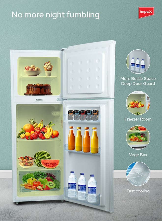 Impex - Double Door Refrigerator 138 Liter 4.6 Cu. Ft, Freezer, Adjustable Legs, Safety Lock, Low Noise, Energy Saving, Glass Shelf, Interior Lamp IRF 138 White - Image 1