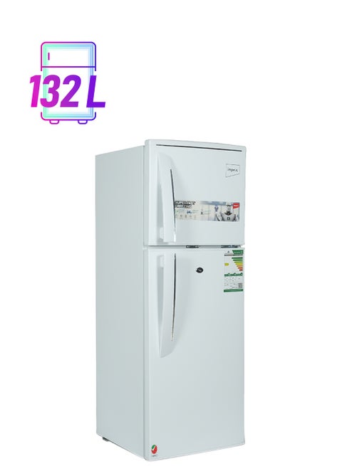 Double Door Refrigerator 138 Liter 4.6 Cu. Ft, Freezer, Adjustable Legs, Safety Lock, Low Noise, Energy Saving, Glass Shelf, Interior Lamp IRF 138 White
