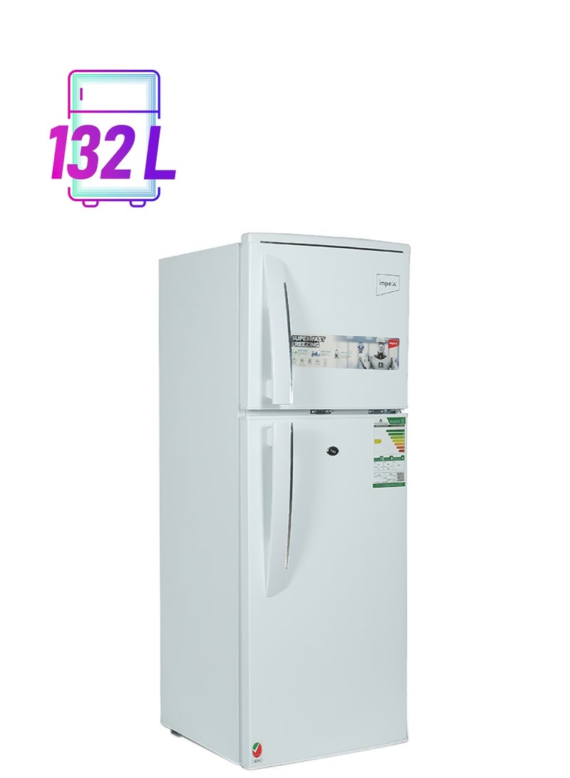 Impex - Double Door Refrigerator 138 Liter 4.6 Cu. Ft, Freezer, Adjustable Legs, Safety Lock, Low Noise, Energy Saving, Glass Shelf, Interior Lamp IRF 138 White - Image 1