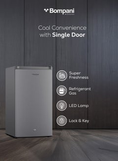 Bompani 140L Gross / 92L Net Capacity Single Door Refrigerator, Manual Defrost, R600a Refrigerant, Glass Shelves, Crisper Drawer, Interior Lamp, Recessed Handle, Energy Efficient BR146SLVR Silver  - Image 3