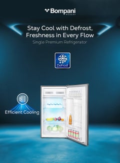 Bompani 140L Gross / 92L Net Capacity Single Door Refrigerator, Manual Defrost, R600a Refrigerant, Glass Shelves, Crisper Drawer, Interior Lamp, Recessed Handle, Energy Efficient BR146SLVR Silver  - Image 2