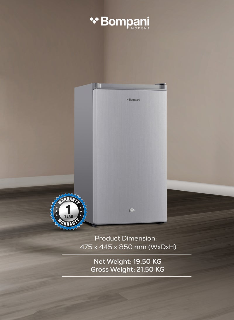 Bompani - 140L Gross / 92L Net Capacity Single Door Refrigerator, Manual Defrost, R600a Refrigerant, Glass Shelves, Crisper Drawer, Interior Lamp, Recessed Handle, Energy Efficient BR146SLVR Silver - Image 1