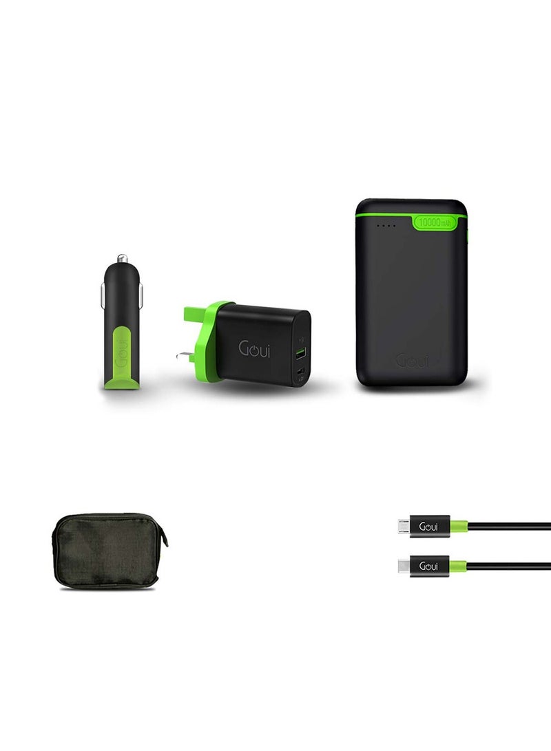 Goui - Kigo 10 + Mini 20 + Viper + Classic (Type C + Micro) Cables + Soft Bag Package – Ultimate Mobile Charging Solution for On-the-Go Convenience, Fast Charging, and Seamless Organization - Black Black - Image 1