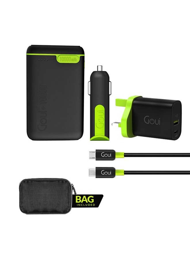 Goui - Kigo 10 + Mini 20 + Viper + Classic (Type C + Micro) Cables + Soft Bag Package – Ultimate Mobile Charging Solution for On-the-Go Convenience, Fast Charging, and Seamless Organization - Black Black - Image 1