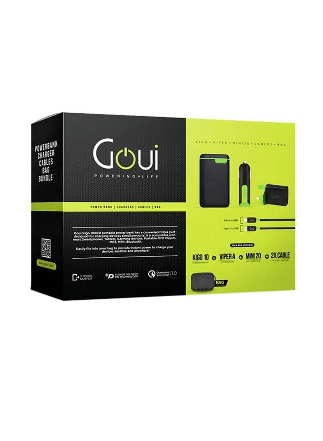 Goui - Kigo 10 + Mini 20 + Viper + Classic (Type C + Micro) Cables + Soft Bag Package – Ultimate Mobile Charging Solution for On-the-Go Convenience, Fast Charging, and Seamless Organization - Black Black - Image 1