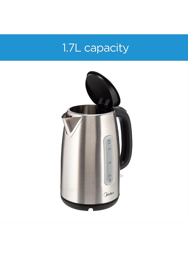 Midea - Electric Kettle, 1850-2200W Power, Water-Level Indicator, Removable Filter And Auto Shut-Off, Stainless Steel Body With 360° Swivel Base Perfect For Beverages 1.7 L 1850 W MK17S30D2 Silver - Image 1