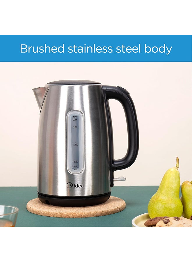 Midea - Electric Kettle, 1850-2200W Power, Water-Level Indicator, Removable Filter And Auto Shut-Off, Stainless Steel Body With 360° Swivel Base Perfect For Beverages 1.7 L 1850 W MK17S30D2 Silver - Image 1