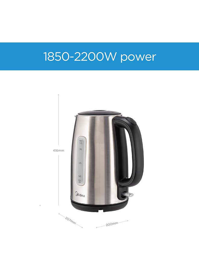 Midea - Electric Kettle, 1850-2200W Power, Water-Level Indicator, Removable Filter And Auto Shut-Off, Stainless Steel Body With 360° Swivel Base Perfect For Beverages 1.7 L 1850 W MK17S30D2 Silver - Image 1