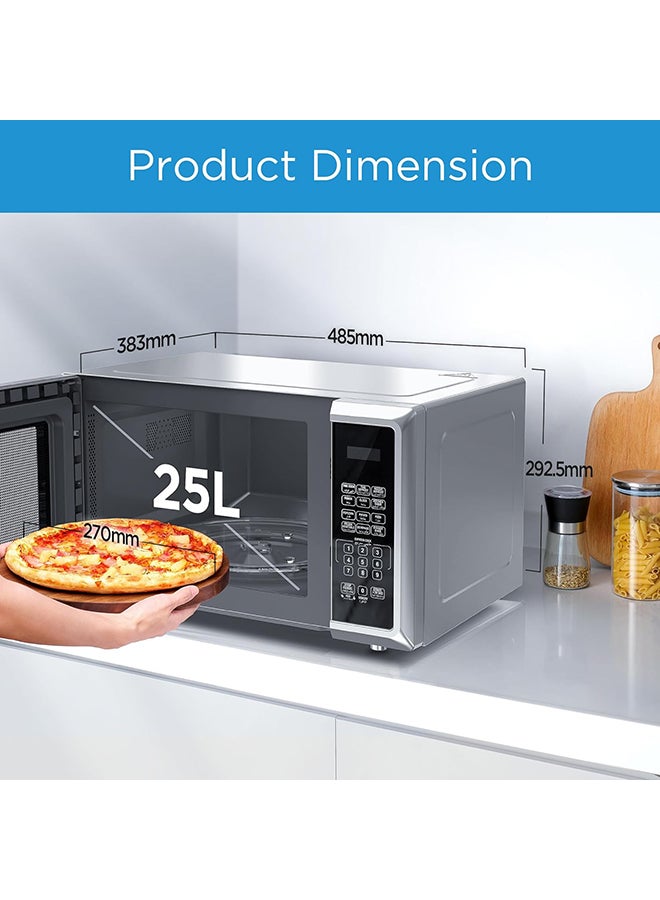 Midea - Microwave Oven With Digital Touch Control, 900W Power, Child-Safety-Lock, 10 Power Levels, LED Display With +30s Express Start, Grilling Roasting And Cooking Functions 25 L 900 W EM925A2GU-SL Silver - Image 1