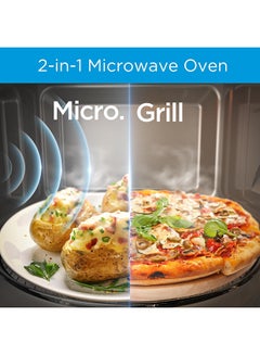 Midea 2-In-1 Microwave Oven With Grill, Digital Touch Control, Child-Safety-Lock, 11 Pre-Programmed Menus, LED Display, Grilling Roasting And Cooking Functions, Full Glass Finish 29 L 900 W EG9P032MX Silver  - Image 2