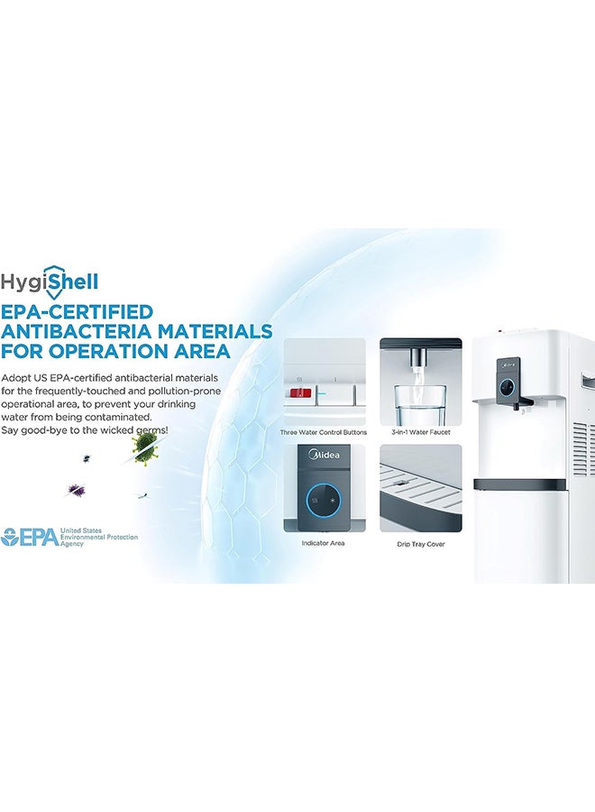 Midea - Top Loading Water Dispenser With Cabinet, Hot And Cold Dual Function, 3 Temperatures Settings, Child Safety Lock, Best For Home Kitchen Office And Pantry YL2037SW White - Image 1