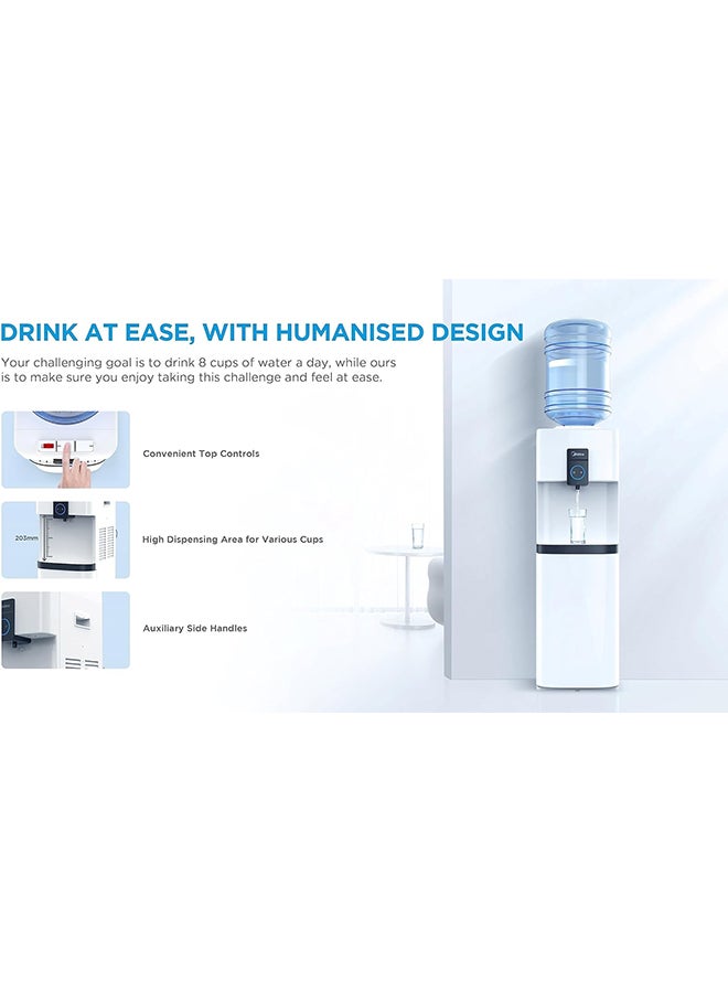 Midea - Top Loading Water Dispenser With Bottom Refrigerator, Hot Cold And Ambient Temperature, Cooler Fridge With Large Storage Space, Child Safety lock, Best For Home Kitchen Office And Pantry YL2037SB White - Image 1