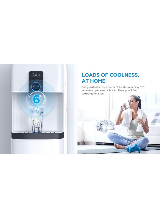 Midea - Top Loading Water Dispenser With Bottom Refrigerator, Hot Cold And Ambient Temperature, Cooler Fridge With Large Storage Space, Child Safety lock, Best For Home Kitchen Office And Pantry YL2037SB White - Image 1