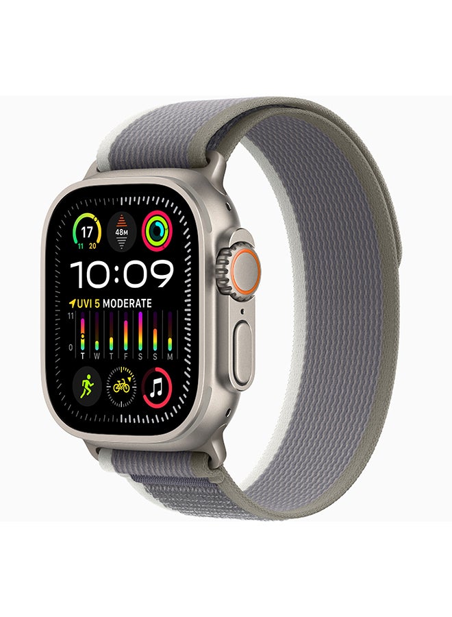 Apple - Watch Ultra 2 GPS + Cellular, 49mm Titanium Case With M/L (Band fits 145–220mm wrists) Green/Grey Trail Loop - Image 1