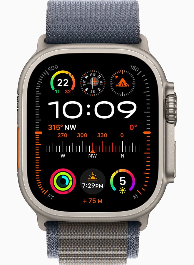 Apple - Watch Ultra 2 GPS + Cellular, 49mm Titanium Case With Small (Band fits 130–160mm wrists) Blue Alpine Loop - Image 1
