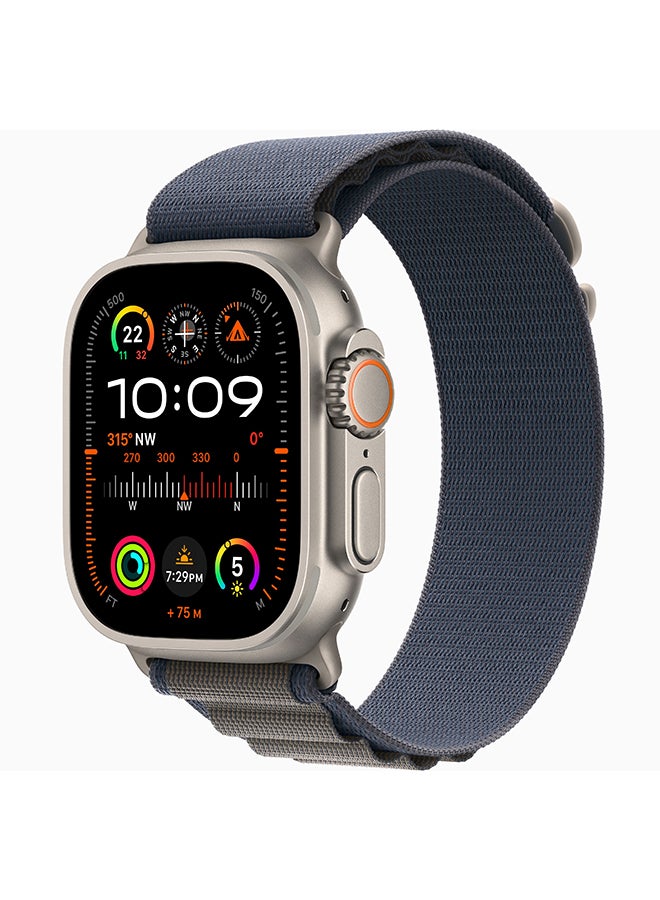 Apple - Watch Ultra 2 GPS + Cellular, 49mm Titanium Case With Small (Band fits 130–160mm wrists) Blue Alpine Loop - Image 1