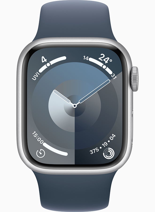 Apple - Watch Series 9 GPS 45mm Silver Aluminium Case With Storm Blue Sport Band - Image 1