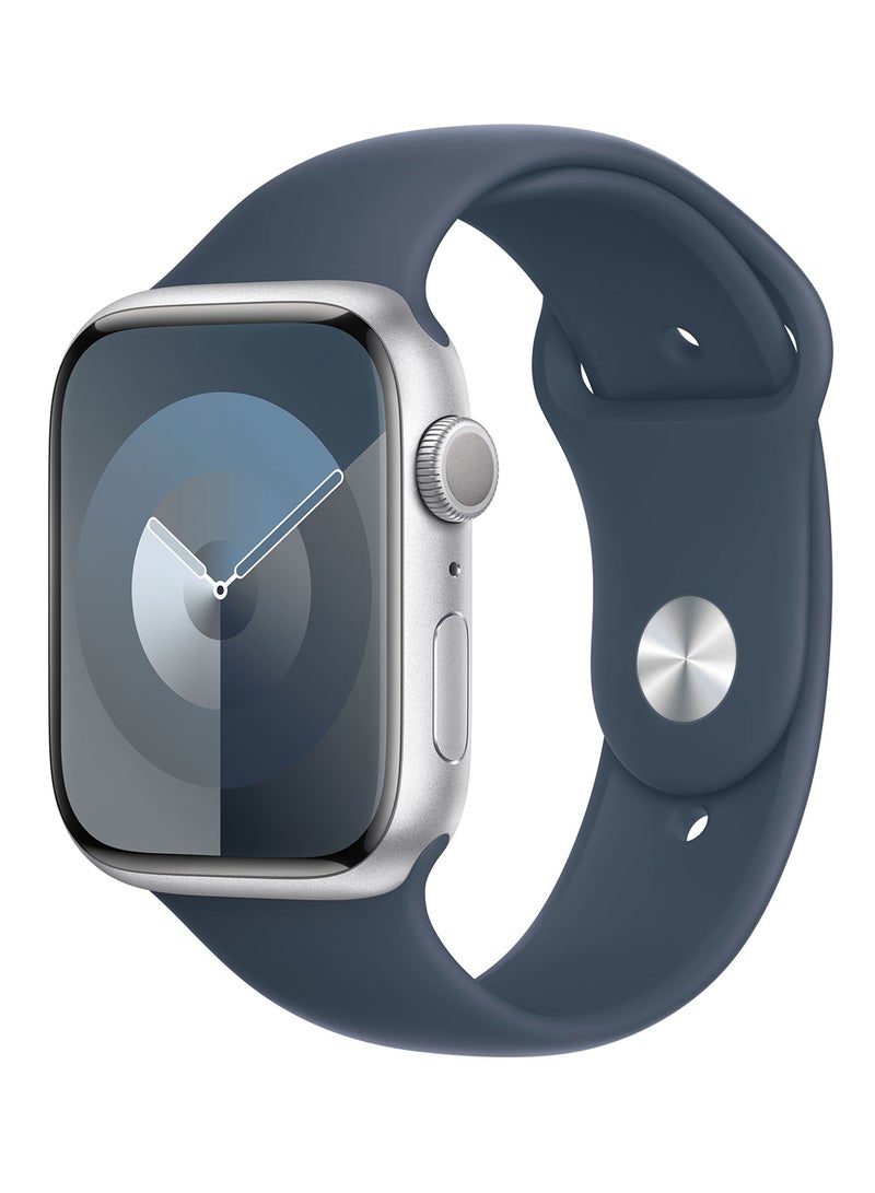 Apple - Watch Series 9 GPS 45mm Silver Aluminium Case With Storm Blue Sport Band - Image 1