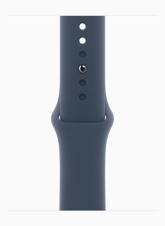 Apple - Watch Series 9 GPS + Cellular 45mm Silver Stainless Steel Case With Storm Blue Sport Band - Image 1