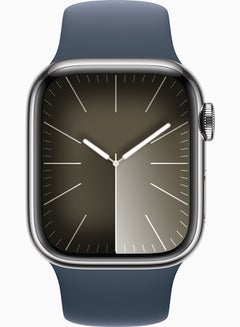 Apple Watch Series 9 GPS + Cellular 45mm Silver Stainless Steel Case With Storm Blue Sport Band  - Image 2