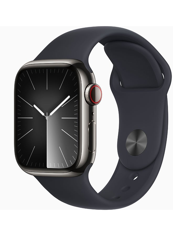 Apple - Watch Series 9 GPS + Cellular 41mm Graphite Stainless Steel Case With Midnight Sport Band - Image 1