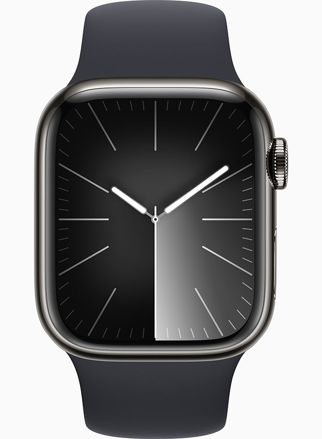 Apple - Watch Series 9 GPS + Cellular 41mm Graphite Stainless Steel Case With Midnight Sport Band - Image 1