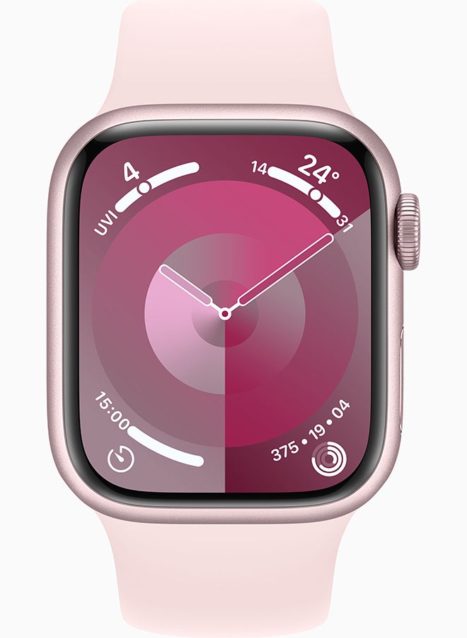 Apple - Watch Series 9 GPS + Cellular 45mm Pink Aluminium Case With Light Pink Sport Band - Image 1