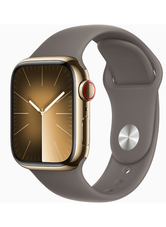 Apple Watch Series 9 GPS + Cellular 41mm Gold Stainless Steel Case With Clay Sport Band - Image 1