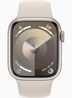 Apple Watch Series 9 GPS + Cellular 41mm Starlight Aluminium Case With Starlight Sport Band  - Image 2