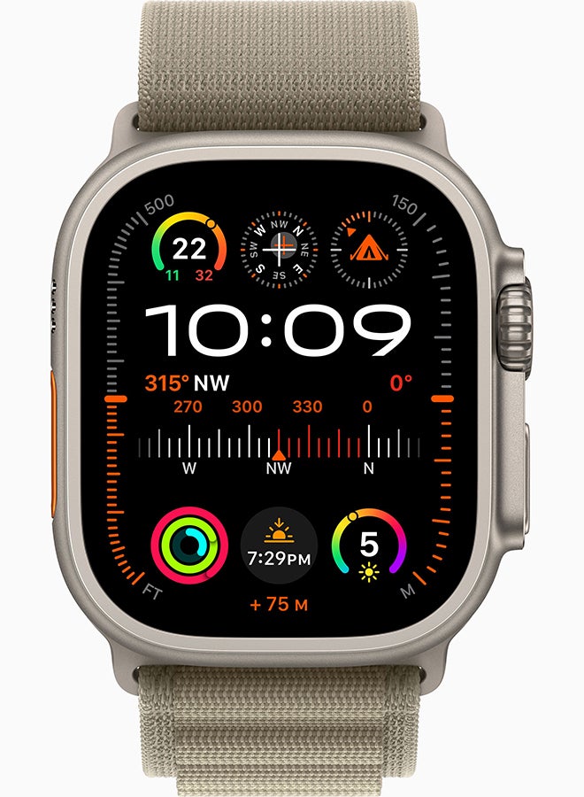 Apple - Watch Ultra 2 GPS + Cellular, 49mm Titanium Case With Large (Band fits 165–210mm wrists.) Olive Alpine Loop - Image 1