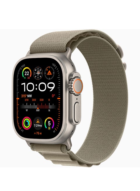 Watch Ultra 2 GPS + Cellular, 49mm Titanium Case With Large (Band fits 165–210mm wrists.) Olive Alpine Loop