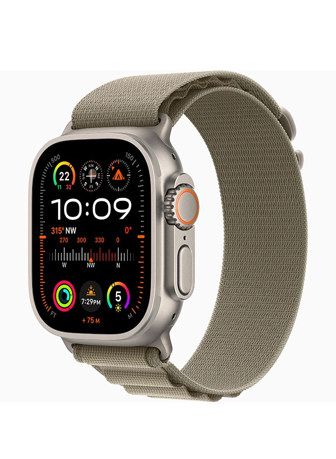 Apple - Watch Ultra 2 GPS + Cellular, 49mm Titanium Case With Large (Band fits 165–210mm wrists.) Olive Alpine Loop - Image 1