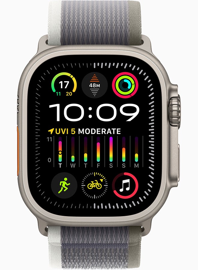 Apple - Watch Ultra 2 GPS + Cellular, 49mm Titanium Case With S/M (Band fits 130–180mm wrists) Green/Grey Trail Loop - Image 1