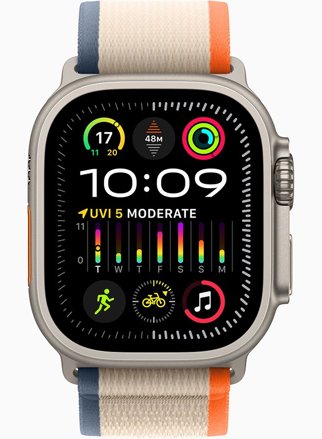 Apple - Watch Ultra 2 GPS + Cellular, 49mm Titanium Case With S/M (Band fits 130–180mm wrists) Orange/Beige Trail Loop - Image 1