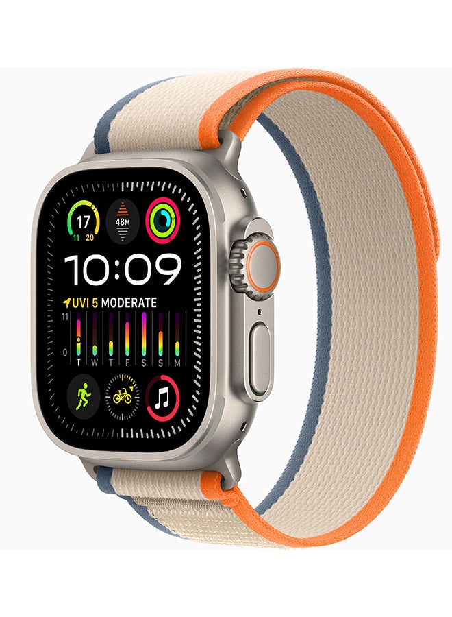 Apple - Watch Ultra 2 GPS + Cellular, 49mm Titanium Case With S/M (Band fits 130–180mm wrists) Orange/Beige Trail Loop - Image 1