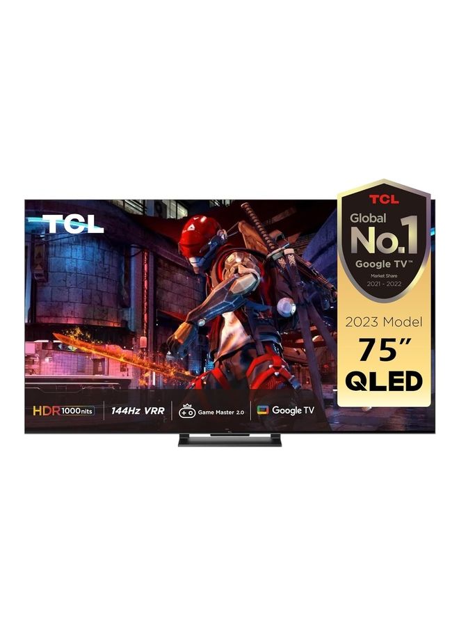 TCL Television 75 Inch Smart TV 4K QLED HDR Ultra HD,32GB ROM,Game Master 2.0 Dolby Vision, Google TV, IQ-Atmos HDR 1000 nits IMAX Enhanced 144HZ VRR - 1 Year Warranty (2023 Model) 75C745 Black - Image 1