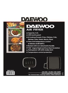 DAEWOO Air Fryer Capacity With 360 Degree Rapid And Even Heat Circulation, 8 Cooking Presets, Led touch Panel 4.5 L 1600 W DAF-8301 Black  - Image 4