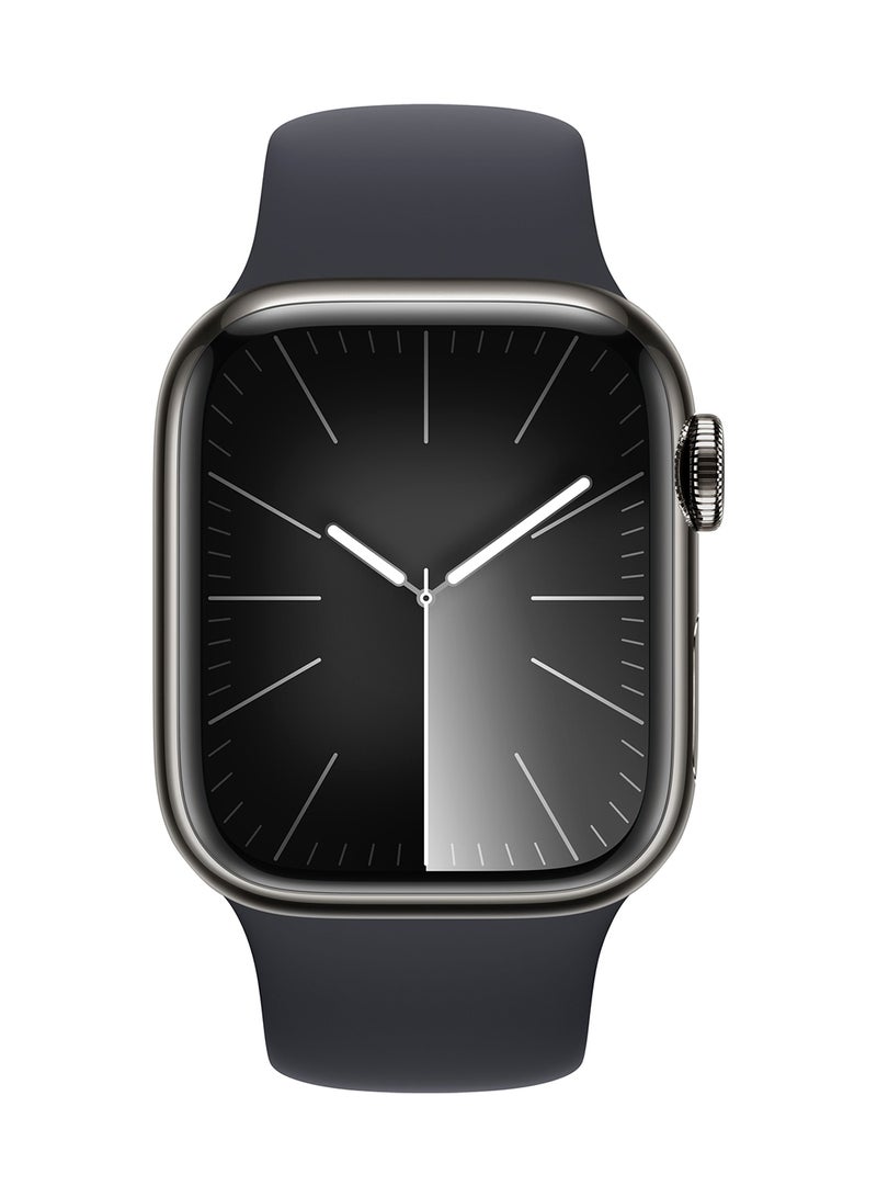 Apple - Watch Series 9 GPS + Cellular 45mm Graphite Stainless Steel Case With Midnight Sport Band - Image 1