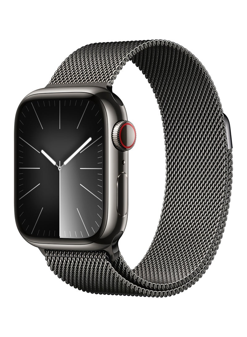 Apple - Watch Series 9 GPS + Cellular 45mm Graphite Stainless Steel Case With Graphite Milanese Loop - Image 1