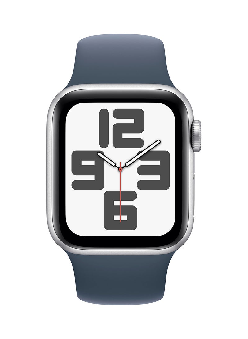 Apple Watch SE (2023) GPS + Cellular 40mm Silver Aluminium Case With Storm Blue Sport Band - Image 2