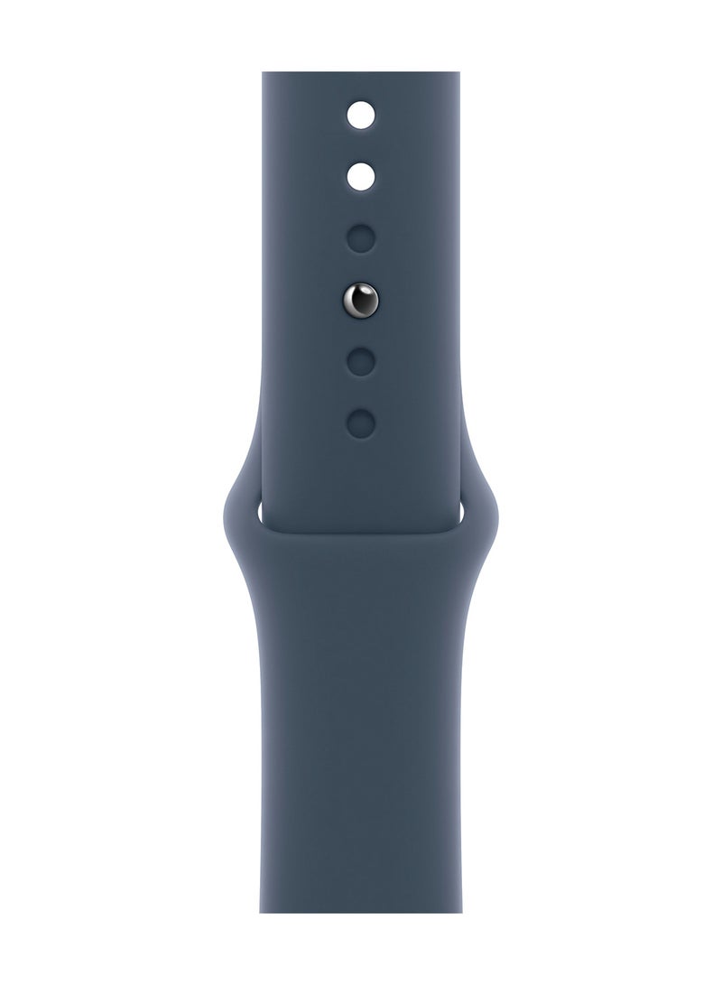 Apple - Watch SE (2023) GPS 44mm Silver Aluminium Case With Storm Blue Sport Band - Image 1