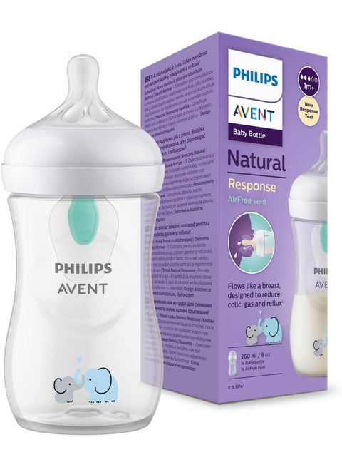Natural Response Baby Bottle 260Ml Baby Milk Bottle With Airfree Vent Bpa Free For Newborn Babies Elephant Pattern