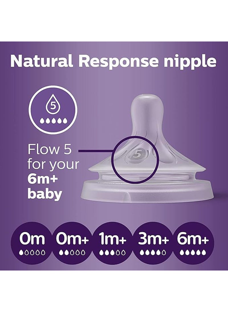 PHILIPS AVENT Natural Response Bottle Teat Baby Bottle Flow 5 Teats For Babies 6m+, BPA Free, Pack Of 2  - Image 5