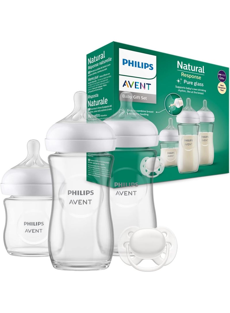 PHILIPS AVENT Glass Baby Bottle Newborn Gift Set 3 Baby Milk Bottles Ultrasoft Pacifier For Babies  - Image 1