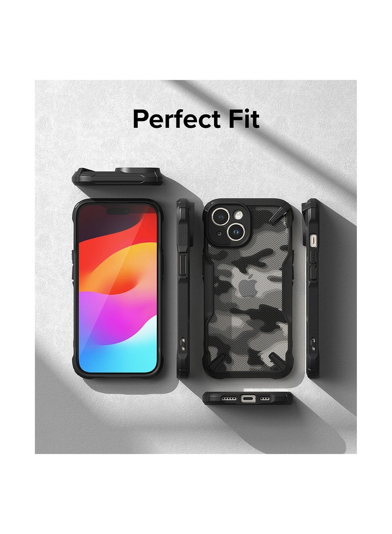 Ringke - Fusion-X Compatible With iPhone 15 Case Military Hard Soft Flexible TPU Bumper Scratch Resistant Shockproof Protection Back Cover Camo Black - Image 1