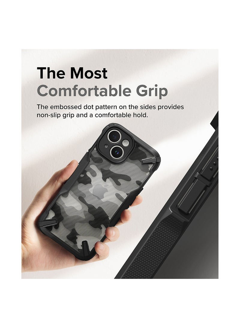 Ringke - Fusion-X Compatible With iPhone 15 Case Military Hard Soft Flexible TPU Bumper Scratch Resistant Shockproof Protection Back Cover Camo Black - Image 1