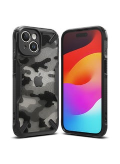 Fusion-X Compatible With iPhone 15 Case Military Hard Soft Flexible TPU Bumper Scratch Resistant Shockproof Protection Back Cover Camo Black