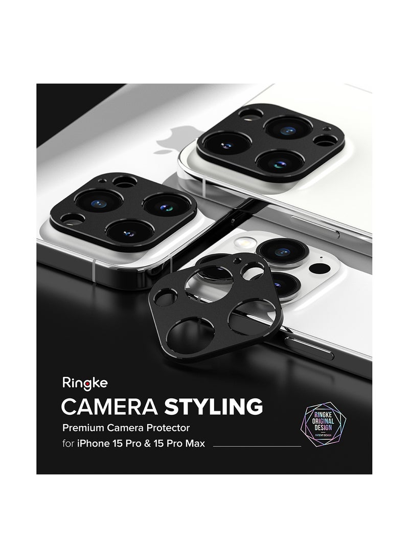 Ringke - Camera Styling Compatible With iPhone 15 Pro Max, 15 Pro Aluminum Frame Lens Protector Black - Image 1