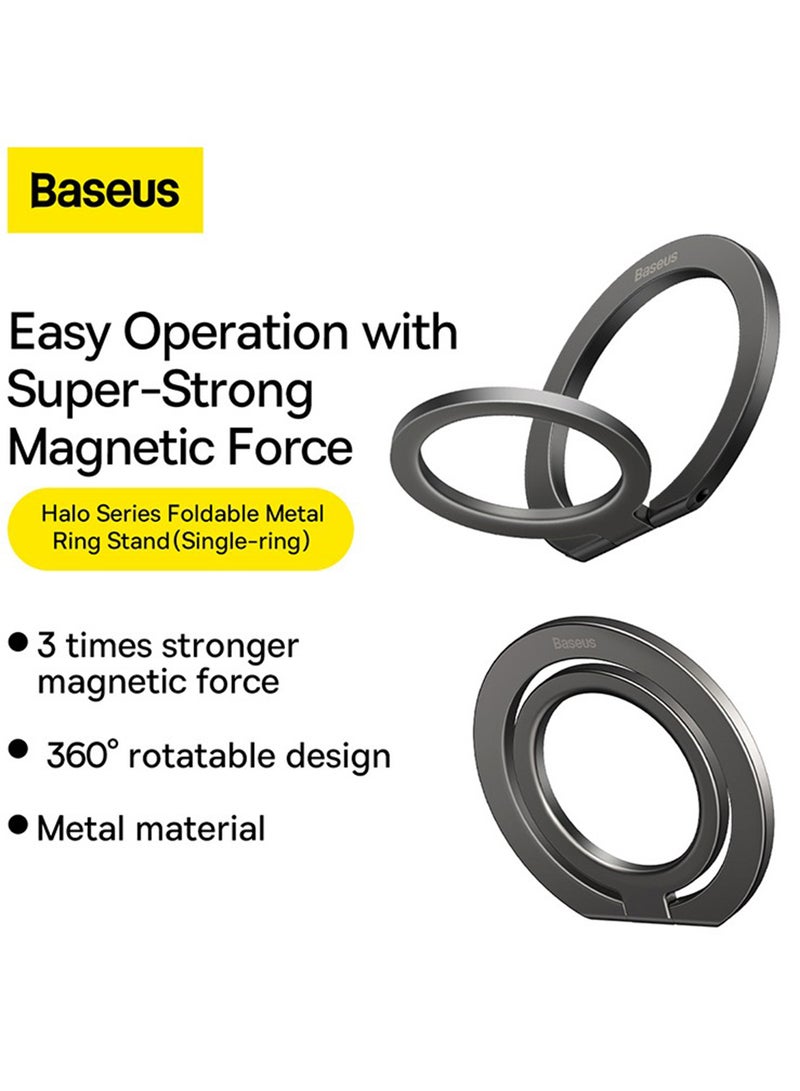 Baseus Magnetic Metal Ring Holder For iPhone Stylish And Secure Finger Grip Stand Compatible With iPhone 12 13 14 15 Series Pro Pro Max Mini Easy To Attach Holder Made For MagSafe Accessory Grey  - Image 2